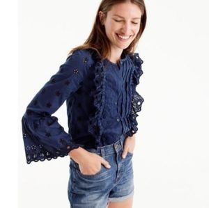 J.Crew Navy Blue Eyelet Ruffle Shirt